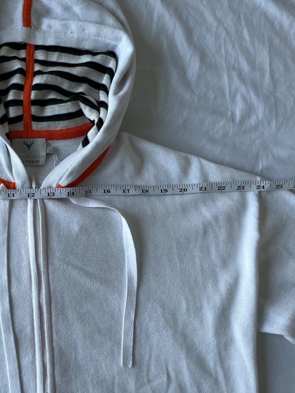 Edinburgh Knitwear Streetwear Striped Zip Hoodie - 100% Pima Cotton - Size L - Picture 7 of 10